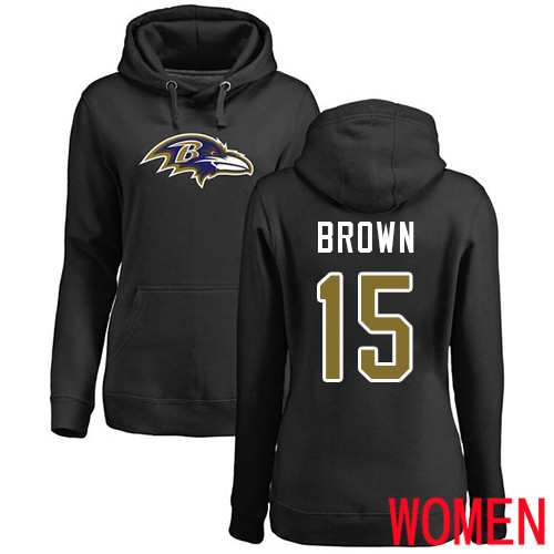Baltimore Ravens Black Women Marquise Brown Name and Number Logo NFL Football #15 Pullover Hoodie Sweatshirt->baltimore ravens->NFL Jersey